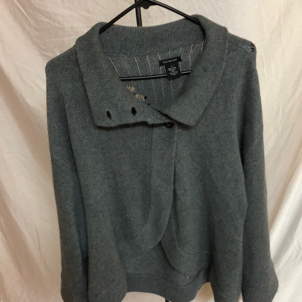 Calvin Klein grey cotton/rabbit hair cape sweater - Picture 3 of 8